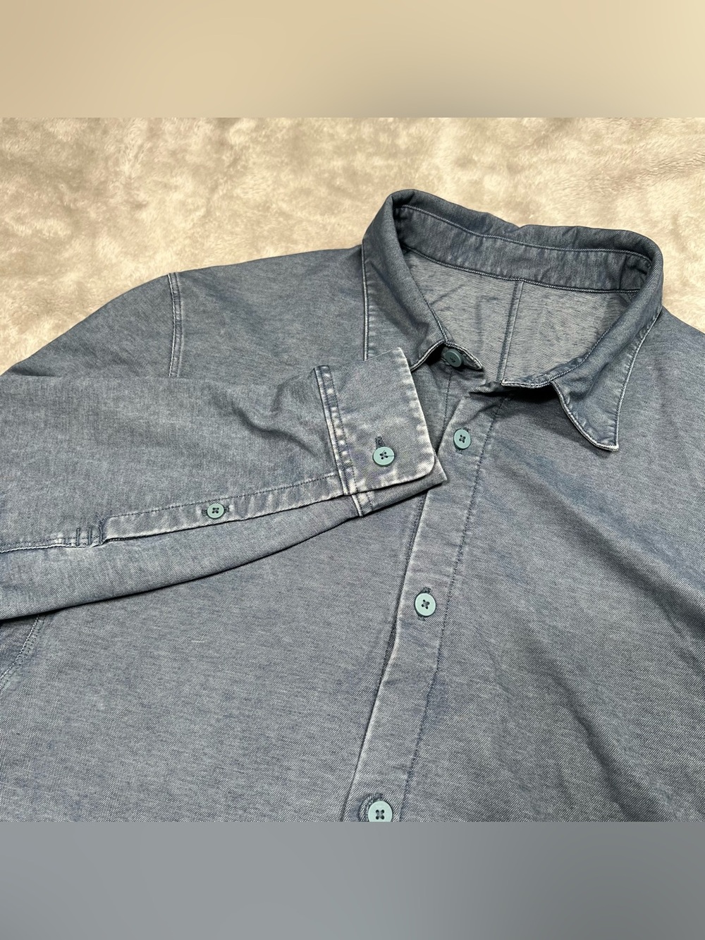 Lululemon Commission L/S Button Up Shirt Mens M Blue Stretch LM3DJOS